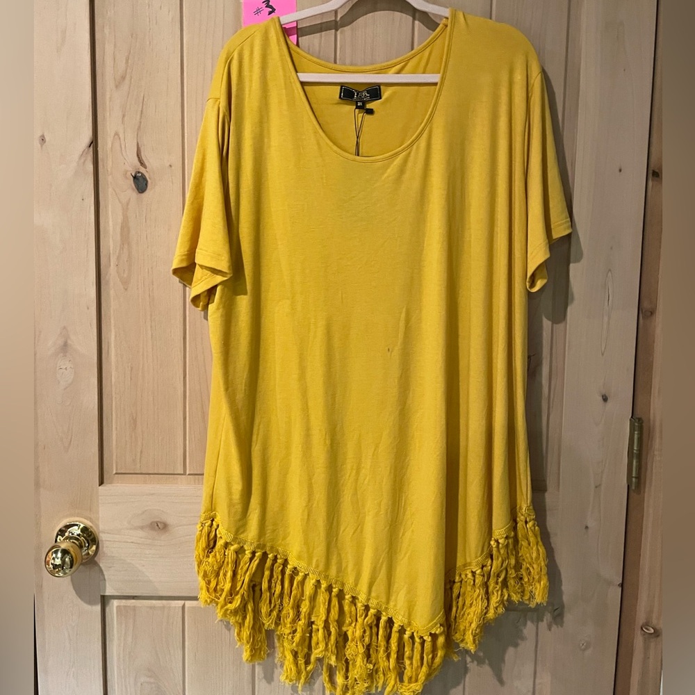 164 L&B Mustard Fringe Hem Tunic